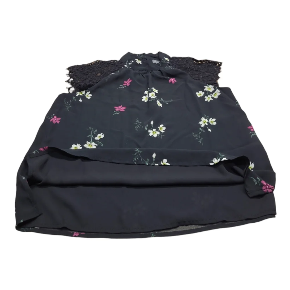 VINCE CAMUTO SHIRT WOMENS SIZE SMALL RICH BLACK FLORAL BLOUSE RAGLAN SLEEVE TOP - Picture 5 of 10